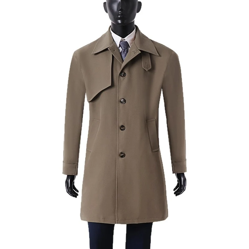 Herren Moderner minimalistischer Trenchcoat mit asymmetrischer Schulterklappe und knielanger Silhouette Nord Taschen