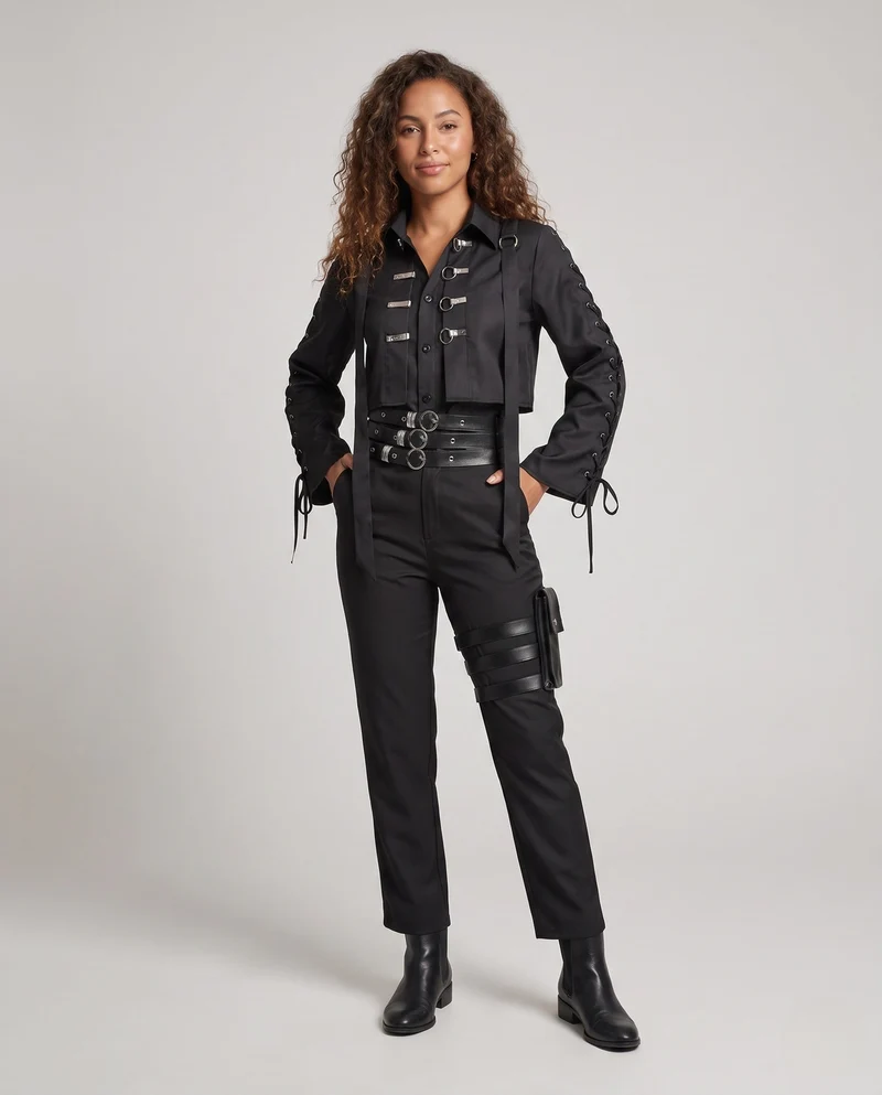 Damen historisches Kostümset mit Frackjacke, Hose, Weste und Accessoires Nord Taschen