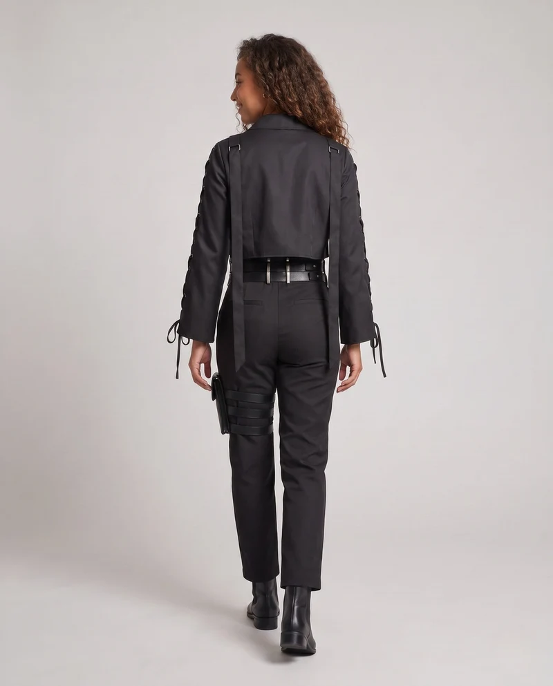 Damen historisches Kostümset mit Frackjacke, Hose, Weste und Accessoires Nord Taschen