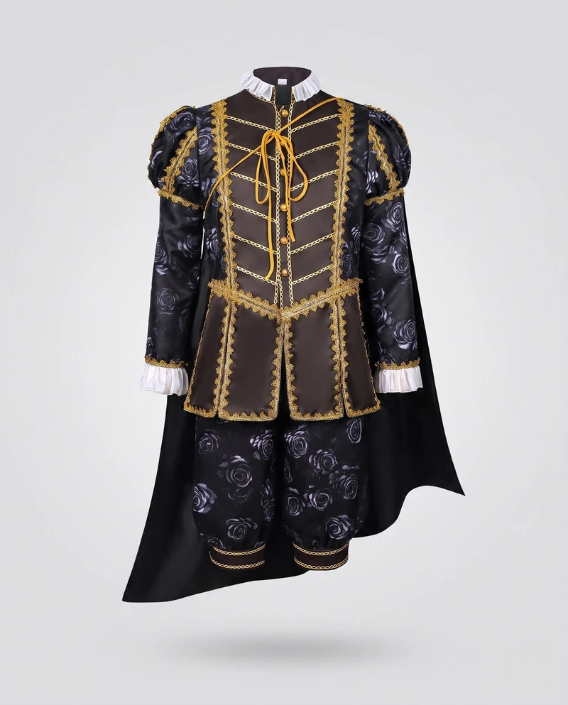 Damen historisches Kostümset mit goldenen Verzierungen und elegantem Umhang Nord Taschen
