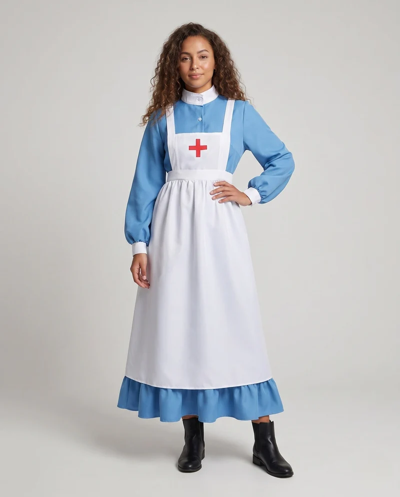 Damen historisches Krankenschwesterkleid mit Schürze und langen Ärmeln Nord Taschen