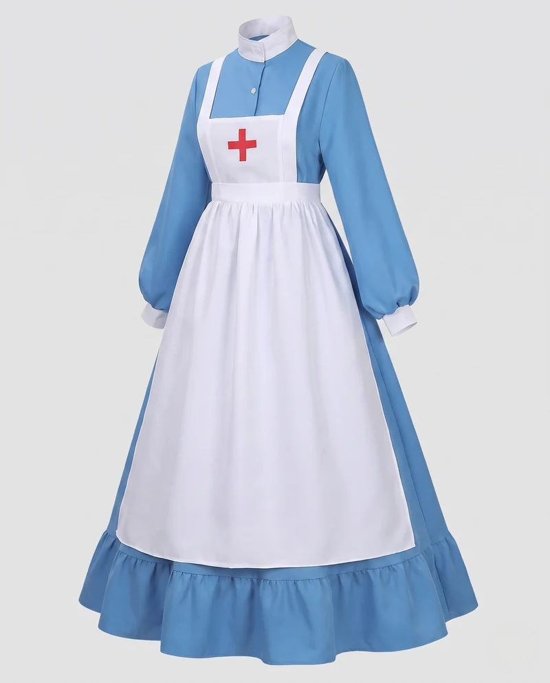 Damen historisches Krankenschwesterkleid mit Schürze und langen Ärmeln Nord Taschen