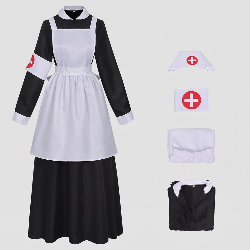 Damen historisches Krankenschwesterkleid mit Schürze und langen Ärmeln Nord Taschen