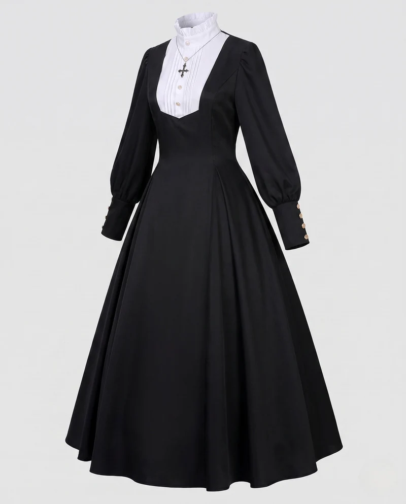 Damen historisches Krankenschwesterkleid mit Schürze und langen Ärmeln Nord Taschen