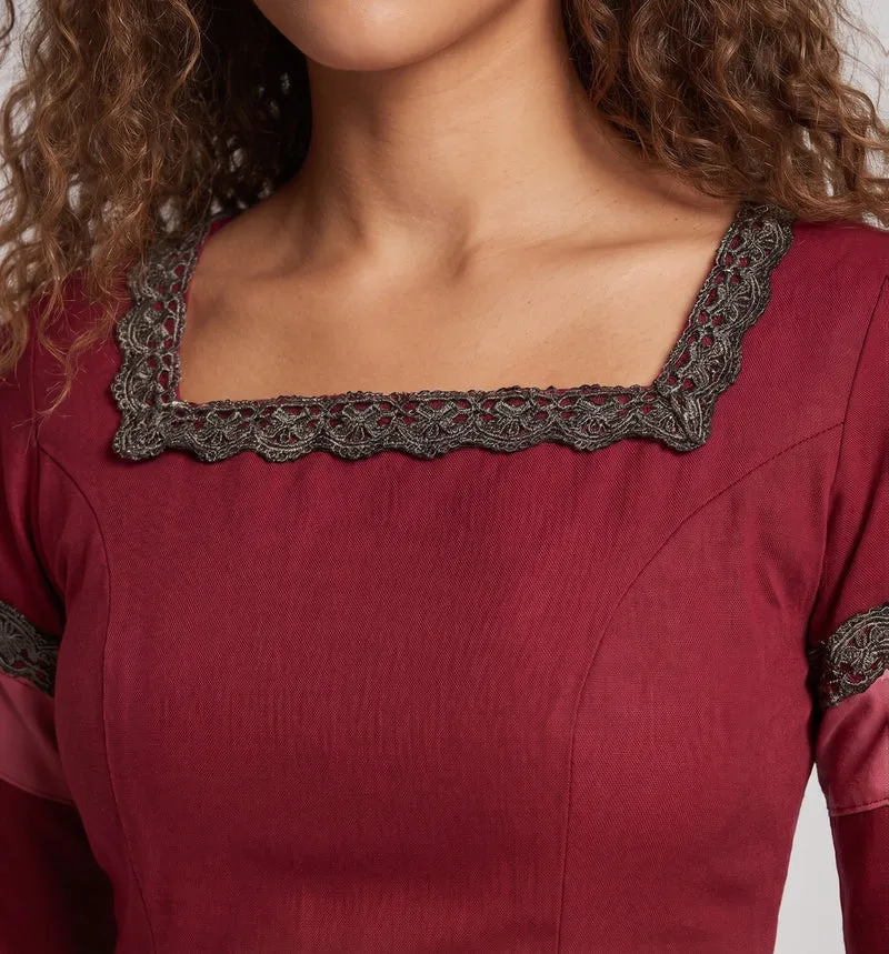 Damen Historisches Lange Kleid mit Eleganten Ärmeln und Schnürung Nord Taschen