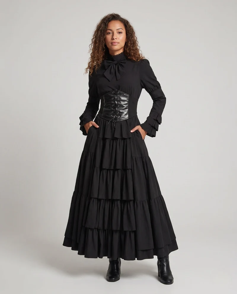 Damen historisches Rüschendress mit elegantem Taillenband Nord Taschen