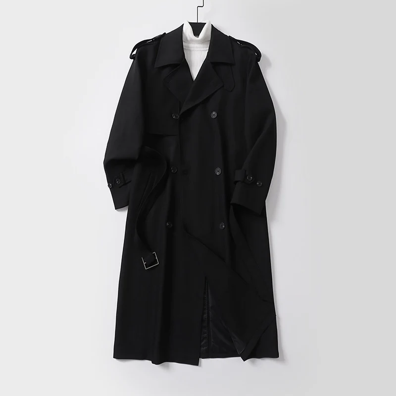 Herren Knielanger doppelreihiger Trenchcoat mit Epauletten, Sturmklappe und Manschettenriegel Nord Taschen