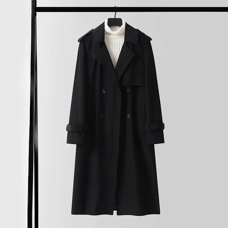 Herren Klassischer Doppelreihiger Trenchcoat aus leichtem Wollmix mit Schalkragen und Epauletten Nord Taschen