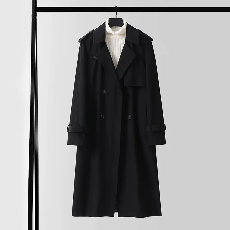 Herren Klassischer Doppelreihiger Trenchcoat aus leichtem Wollmix mit Schalkragen und Epauletten Nord Taschen
