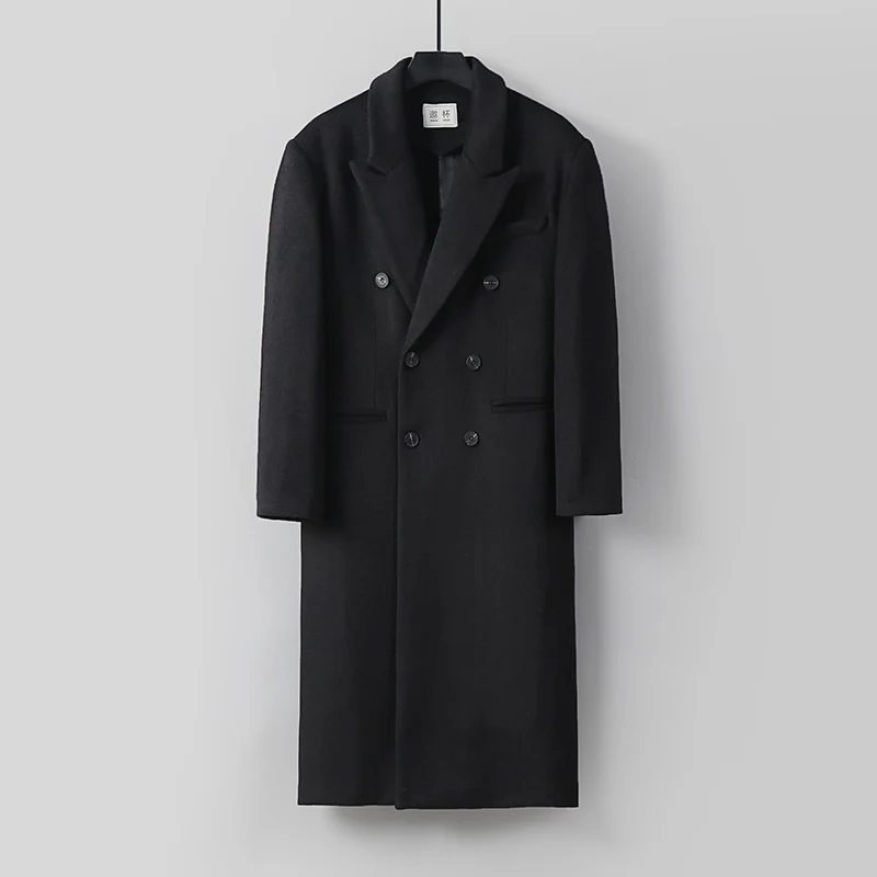 Herren Klassischer Doppelreiher-Longcoat aus Wollmischung mit Schalkragen und feiner Innenfutterverarbeitung Nord Taschen