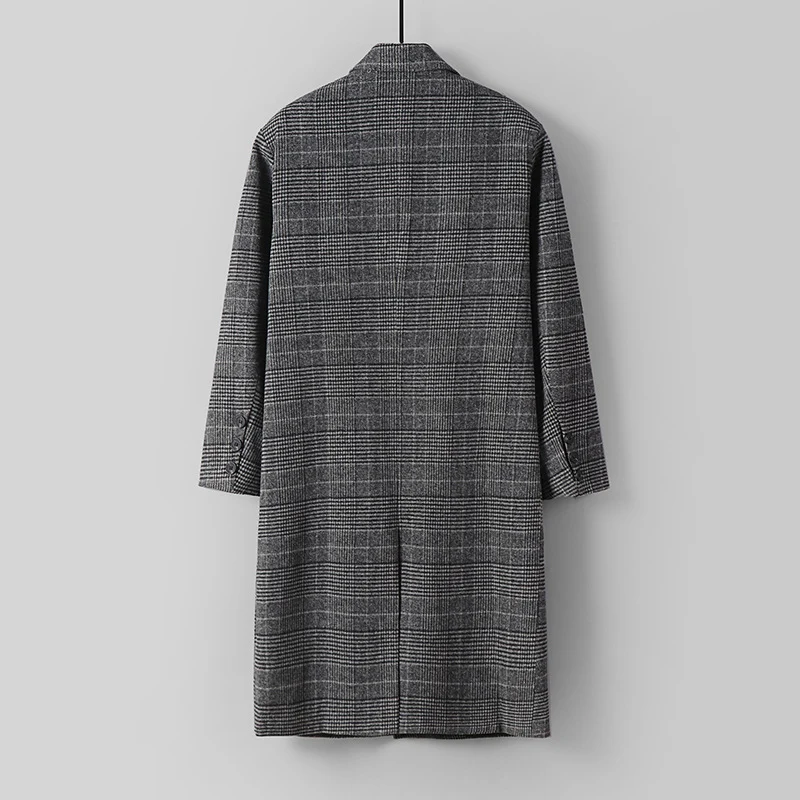 Herren Karierter Longcoat aus Wollmix mit klassischem Revers und geradem Schnitt Nord Taschen