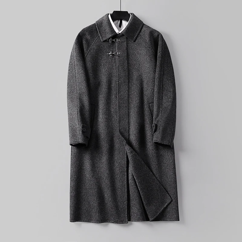Herren Gerader Wollmix-Longcoat mit verdeckter Front und dekorativen Knebelverschlüssen Nord Taschen