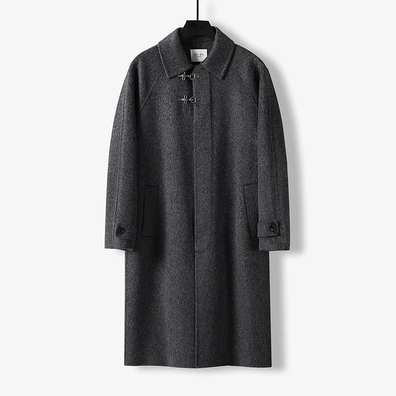 Herren Gerader Wollmix-Longcoat mit verdeckter Front und dekorativen Knebelverschlüssen Nord Taschen