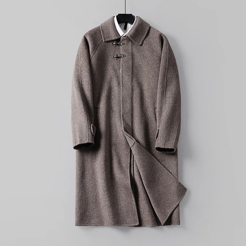 Herren Gerader Wollmix-Longcoat mit verdeckter Front und dekorativen Knebelverschlüssen Nord Taschen