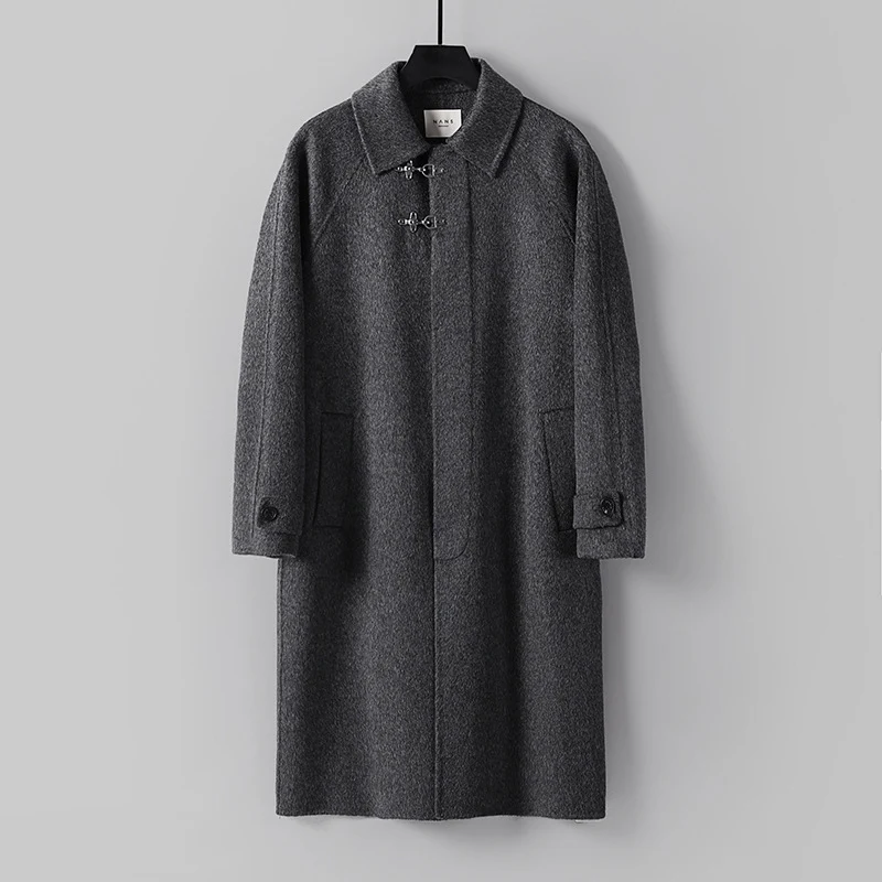Herren Gerader Wollmix-Longcoat mit verdeckter Front und dekorativen Knebelverschlüssen Nord Taschen