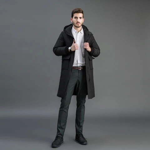 Herren Gefütterter Funktions-Parka mit Kapuze und knieumspielender Steppfüllung Nord Taschen