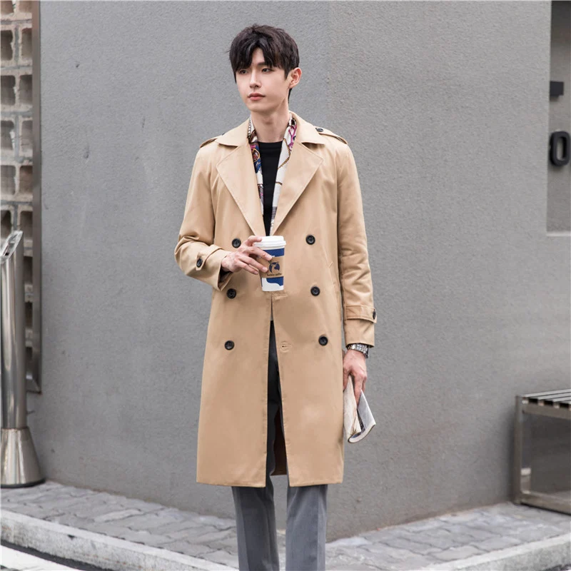 Herren Moderner leichter Trenchcoat mit Doppelreihe Taillengürtel und Schulterpatten Nord Taschen
