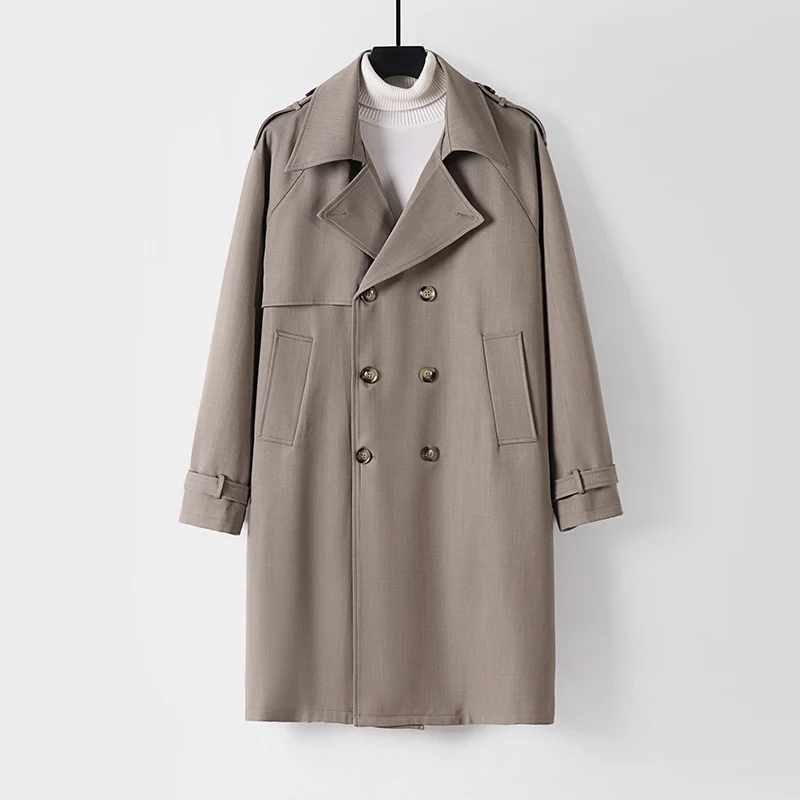 Herren Midilanger Oversize-Trenchcoat mit doppelter Knopfreihe und Schulterklappen Nord Taschen