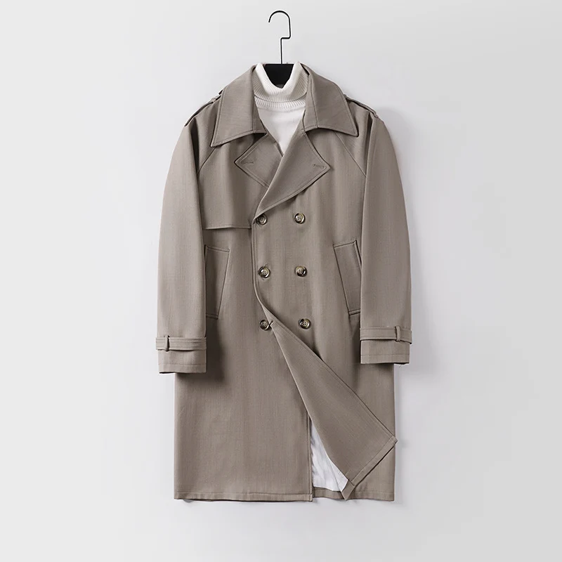 Herren Midilanger Oversize-Trenchcoat mit doppelter Knopfreihe und Schulterklappen Nord Taschen