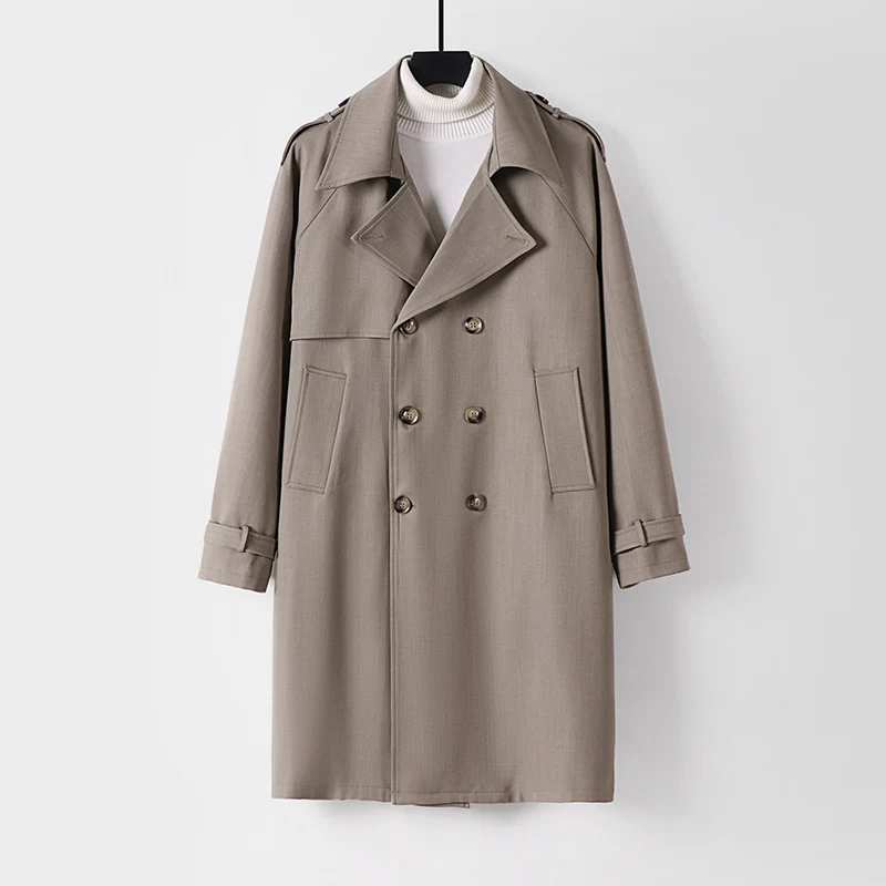 Herren Midilanger Oversize-Trenchcoat mit doppelter Knopfreihe und Schulterklappen Nord Taschen