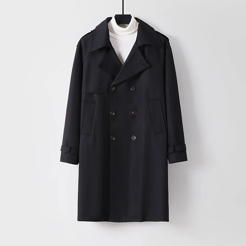 Herren Midilanger Oversize-Trenchcoat mit doppelter Knopfreihe und Schulterklappen Nord Taschen