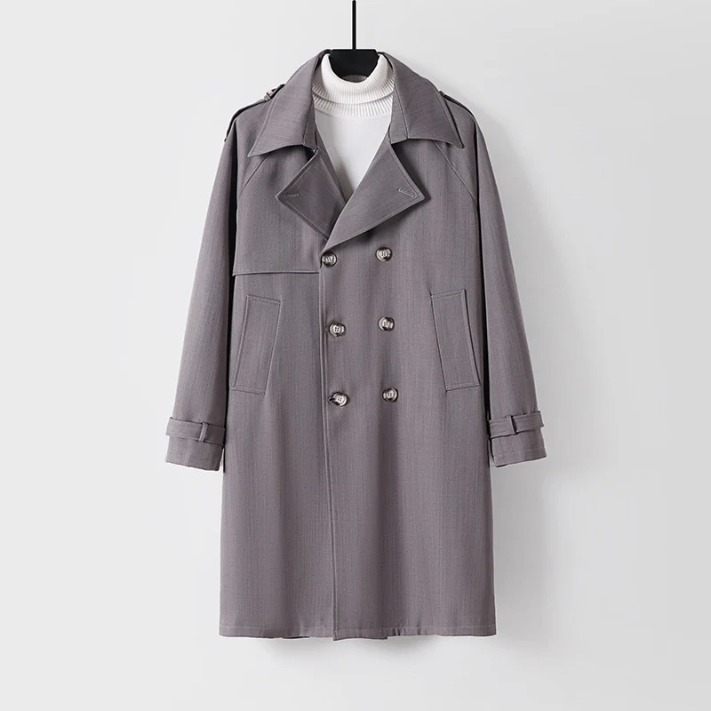 Herren Midilanger Oversize-Trenchcoat mit doppelter Knopfreihe und Schulterklappen Nord Taschen