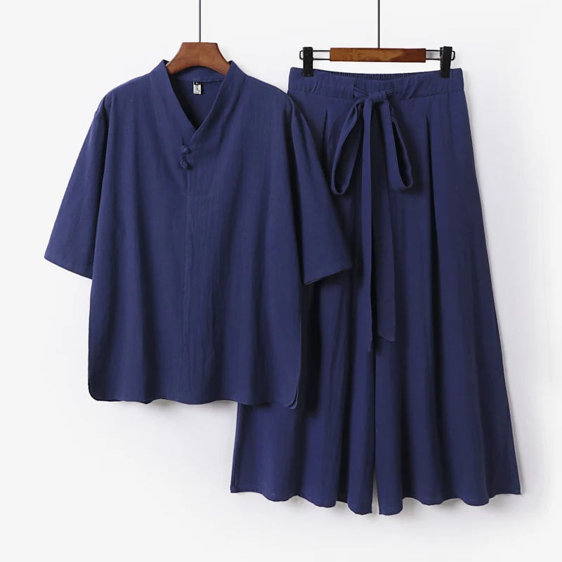 Unisex Zweiteiliges Kimono-Lounge-Set mit Stehkragen Kurzarmtop und weiter Bindbundhose Nord Taschen