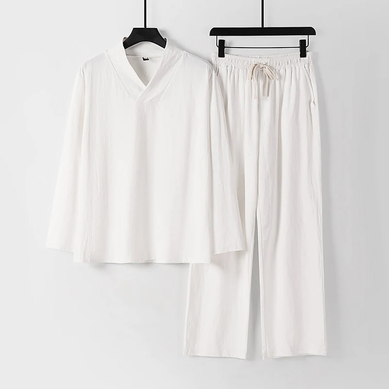 Unisex Zen-inspiriertes Leichtes Loungewear-Set mit V-Ausschnitt-Shirt und Elastischer Kordelbund-Hose Nord Taschen