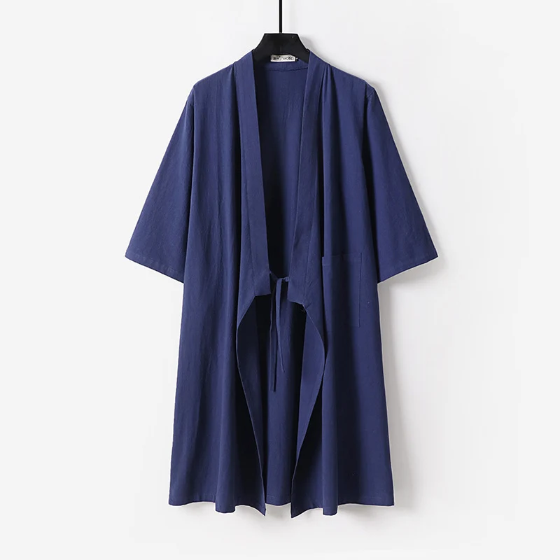 Unisex Oversize Kimono-Mantel aus Baumwollmischung mit Bindeband und Dreiviertelärmeln Nord Taschen