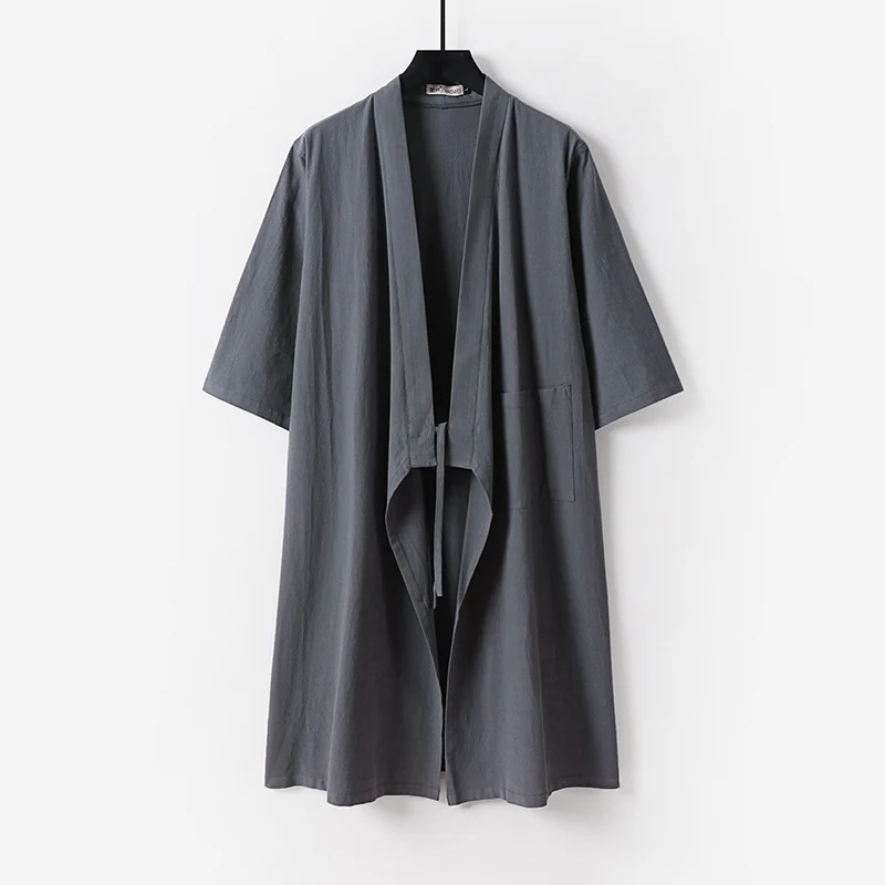 Unisex Oversize Kimono-Mantel aus Baumwollmischung mit Bindeband und Dreiviertelärmeln Nord Taschen