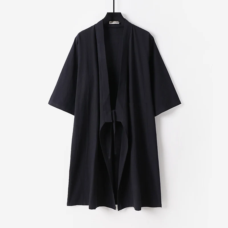 Unisex Oversize Kimono-Mantel aus Baumwollmischung mit Bindeband und Dreiviertelärmeln Nord Taschen