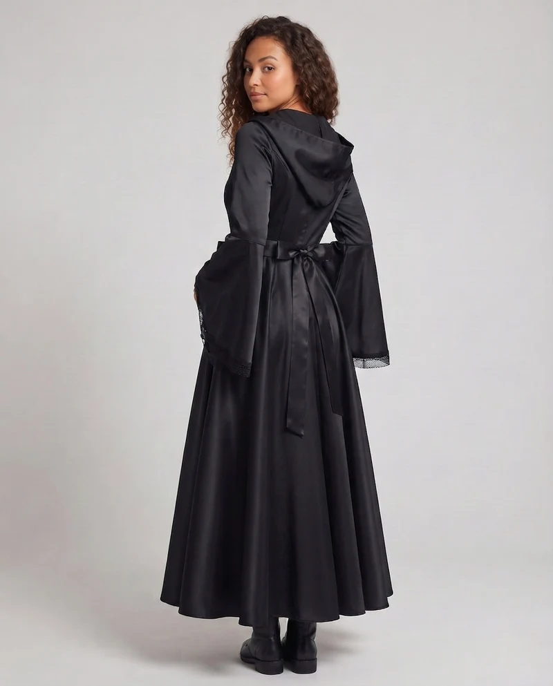 Damen Kapuzenkleid mit schwingendem Rock und Spitzenverzierungen Nord Taschen