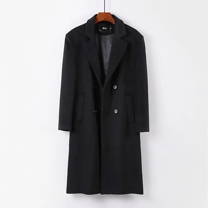 Herren Eleganter Wollmix-Longcoat mit Doppelreihe und fallendem Revers Nord Taschen