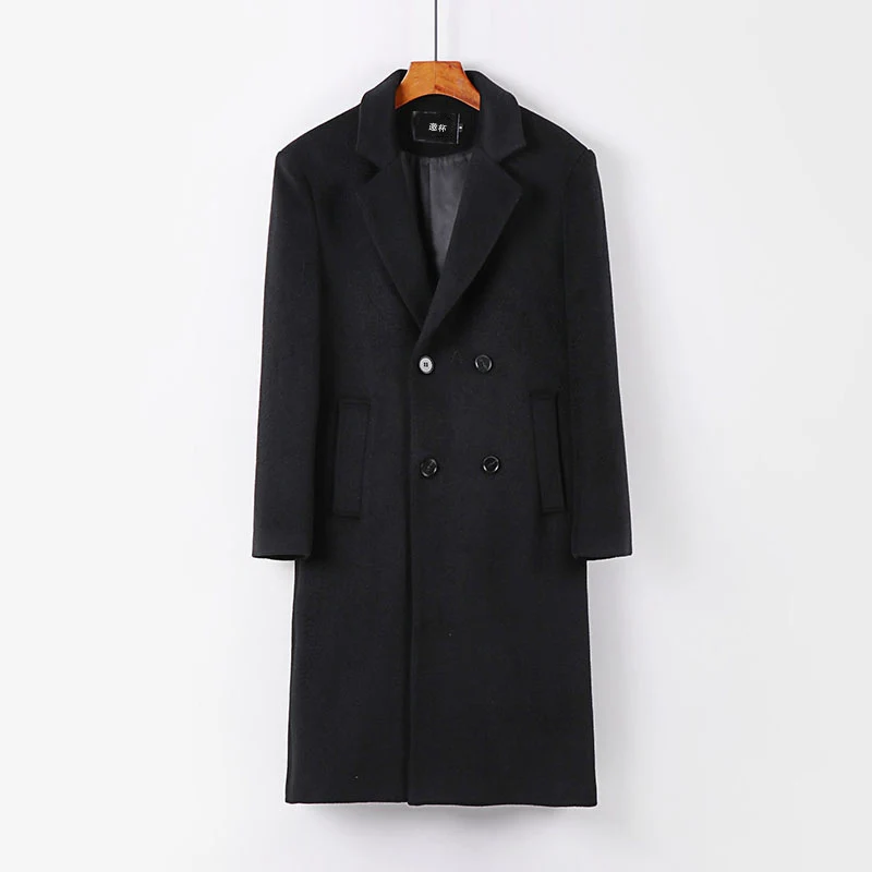 Herren Eleganter Wollmix-Longcoat mit Doppelreihe und fallendem Revers Nord Taschen