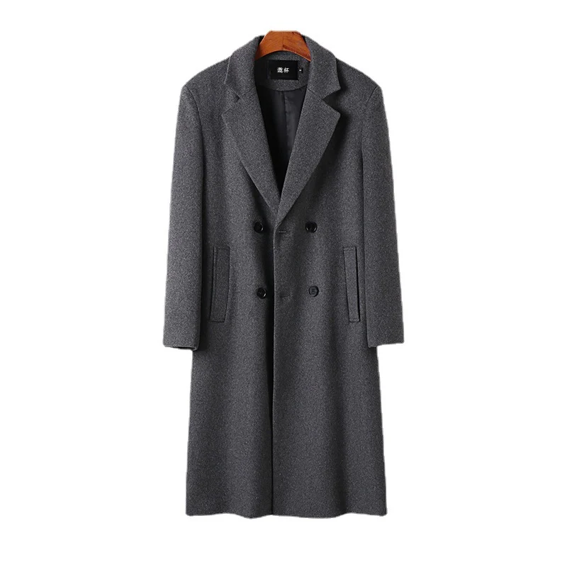 Herren Eleganter Wollmix-Longcoat mit Doppelreihe und fallendem Revers Nord Taschen