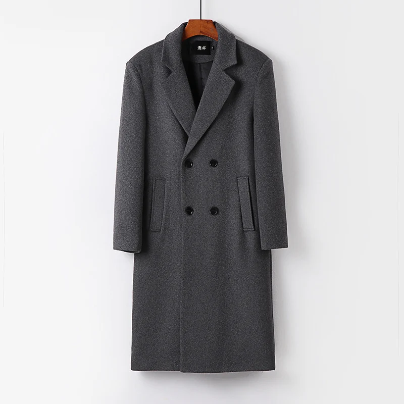 Herren Eleganter Wollmix-Longcoat mit Doppelreihe und fallendem Revers Nord Taschen