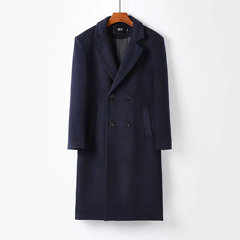 Herren Eleganter Wollmix-Longcoat mit Doppelreihe und fallendem Revers Nord Taschen