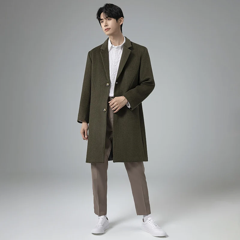 Herren Eleganter Longline-Wollmantel mit minimalistischem Revers und taillierter Silhouette Nord Taschen