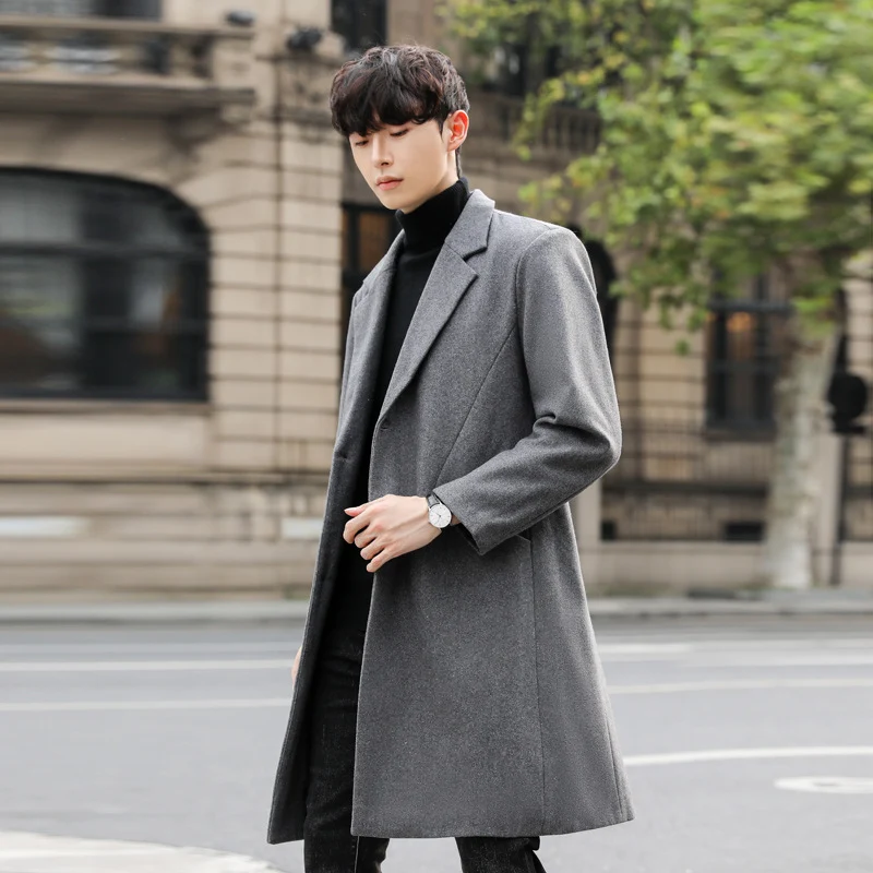 Herren Eleganter Longcoat aus Wollmix mit verdeckter Knopfleiste und Rückenschlitz Nord Taschen