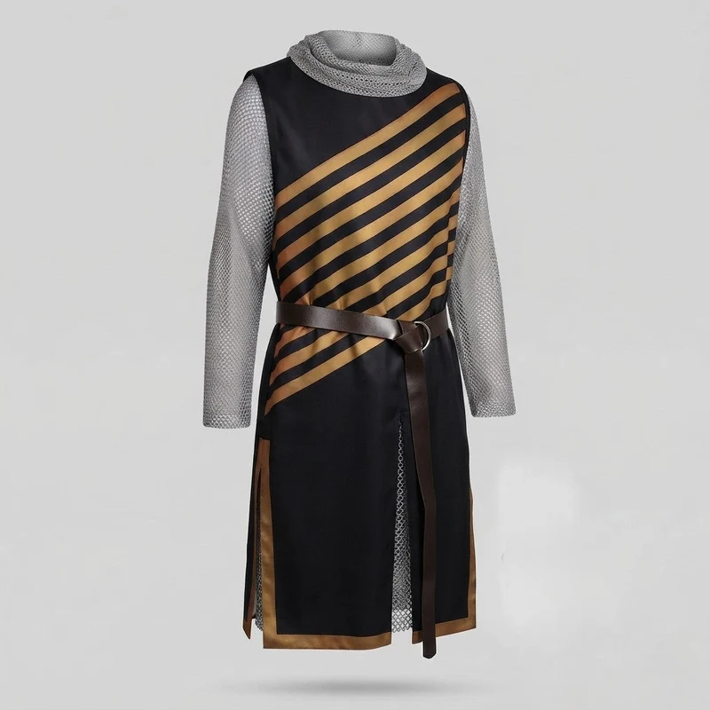 Damen Kostümset mit gestreiftem Kleid und Kettenhemd-Elementen Nord Taschen