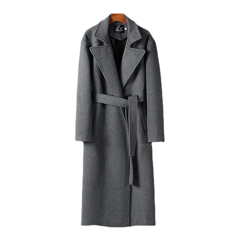 Herren Maxilanger Wollmix-Mantel mit Schalkragen und Bindegürtel Nord Taschen