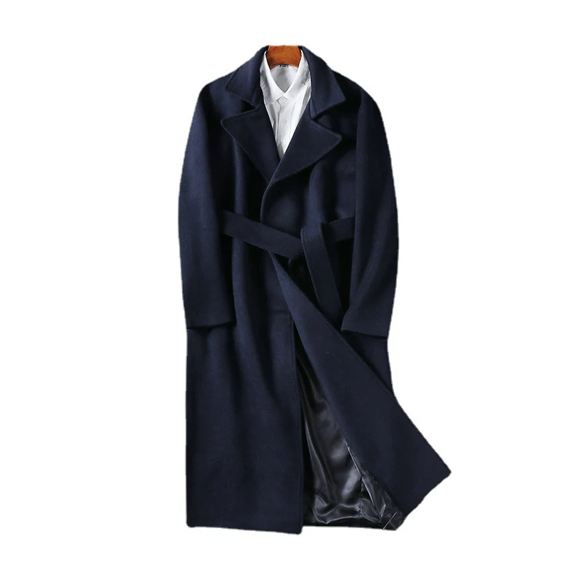 Herren Maxilanger Wollmix-Mantel mit Schalkragen und Bindegürtel Nord Taschen