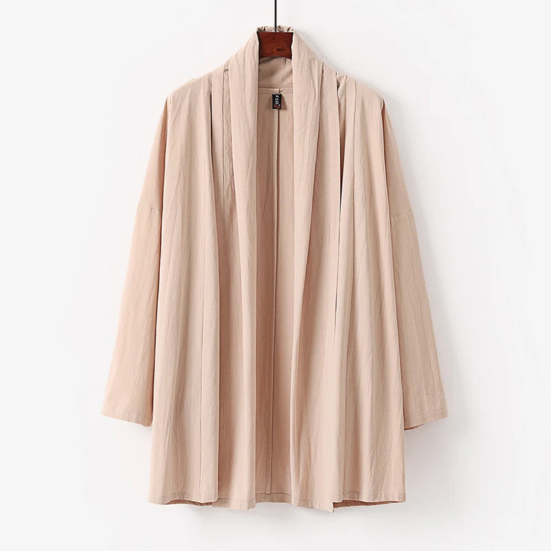 Unisex Offene Kimono-Cardigan aus leichter Baumwoll-Leinen-Mischung Nord Taschen