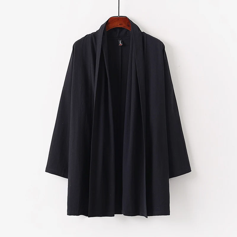Unisex Offene Kimono-Cardigan aus leichter Baumwoll-Leinen-Mischung Nord Taschen