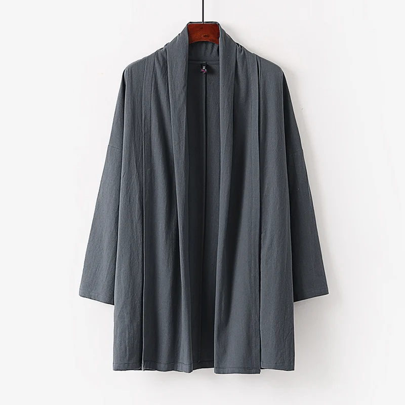 Unisex Offene Kimono-Cardigan aus leichter Baumwoll-Leinen-Mischung Nord Taschen