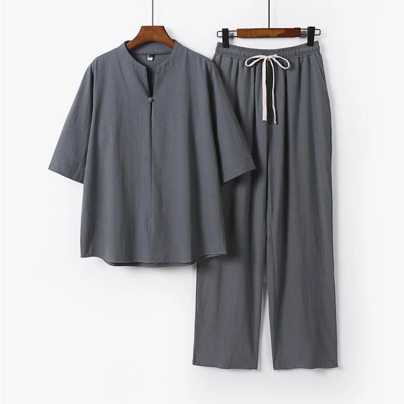 Unisex Lockeres Lounge-Set mit Stehkragen-Halbarmshirt und Elastischer Bundhose Nord Taschen
