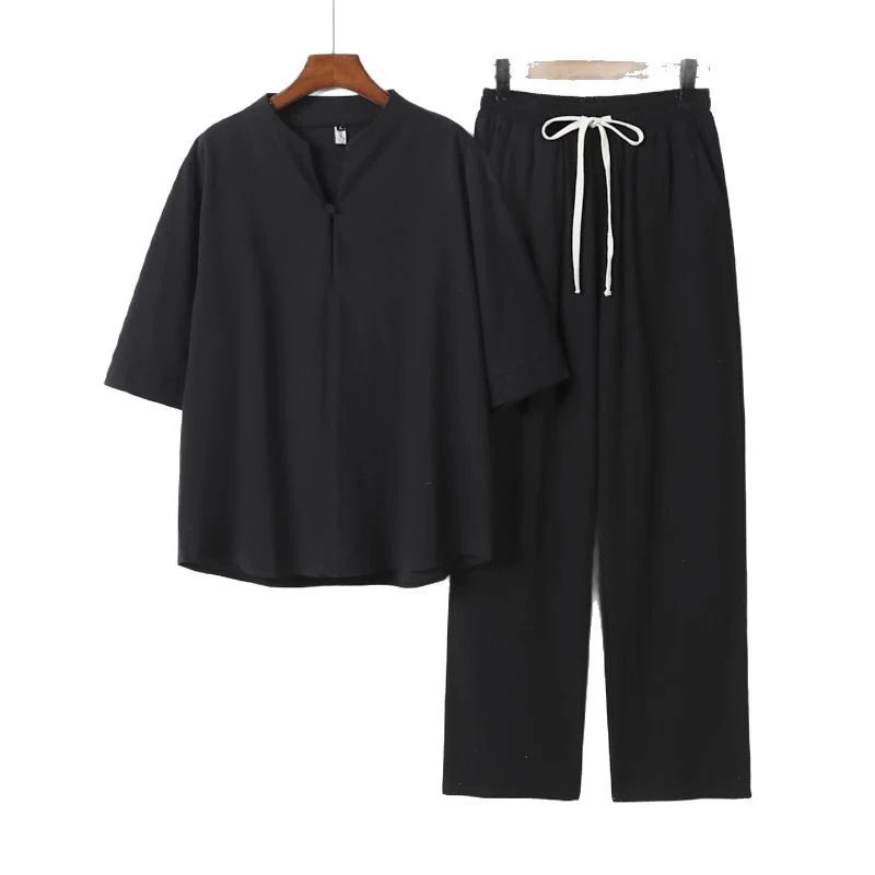 Unisex Lockeres Lounge-Set mit Stehkragen-Halbarmshirt und Elastischer Bundhose Nord Taschen
