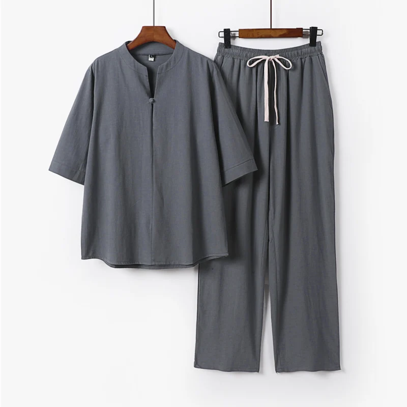 Unisex Lockeres Lounge-Set mit Stehkragen-Halbarmshirt und Elastischer Bundhose Nord Taschen
