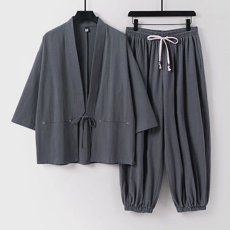 Unisex Lockeres Kimono-Loungewear-Set aus atmungsaktivem Baumwollmix mit Kordelbund und gerafften Knöcheln Nord Taschen