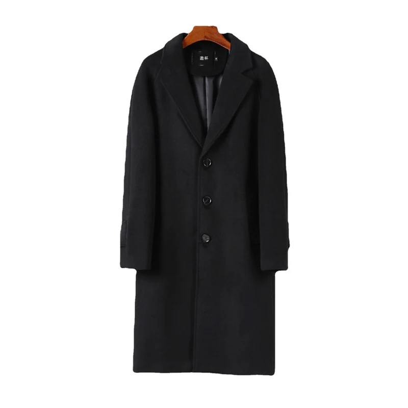 Herren Maxilanger Wollmantel mit cleanem Schnitt, schmalem Revers und innenliegendem Futter Nord Taschen